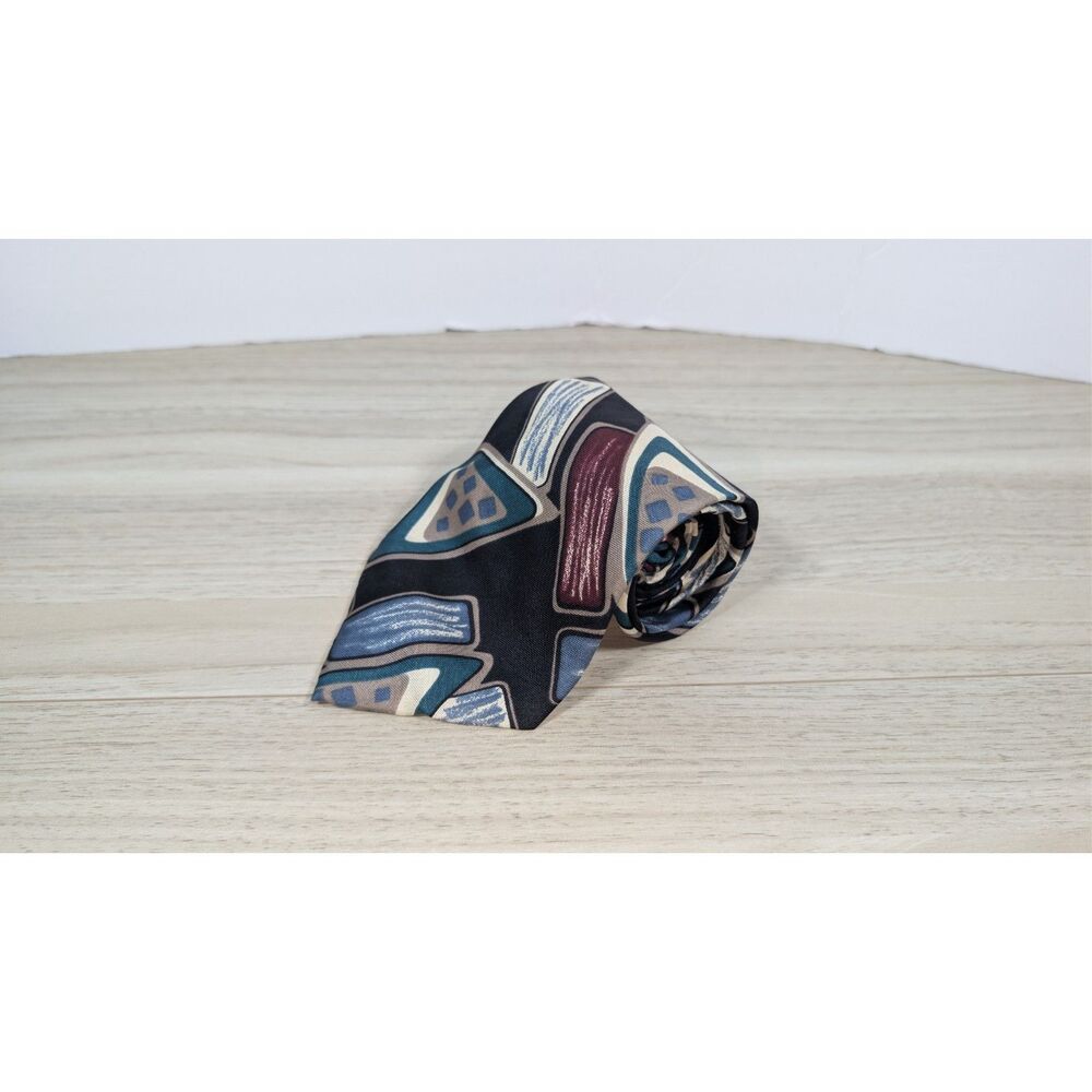 Zylos George Machado Tie Teal Burgundy Abstract Geometric Mens